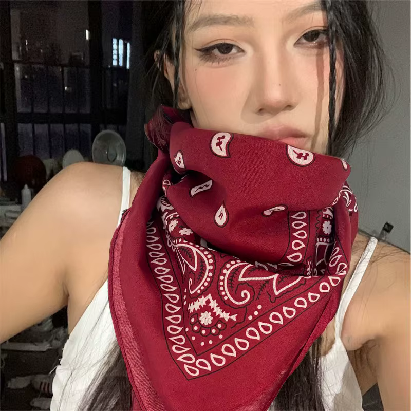 Vin rouge Style occidental Bandana coton doux cheveux écharpe respirant Cowboy cou