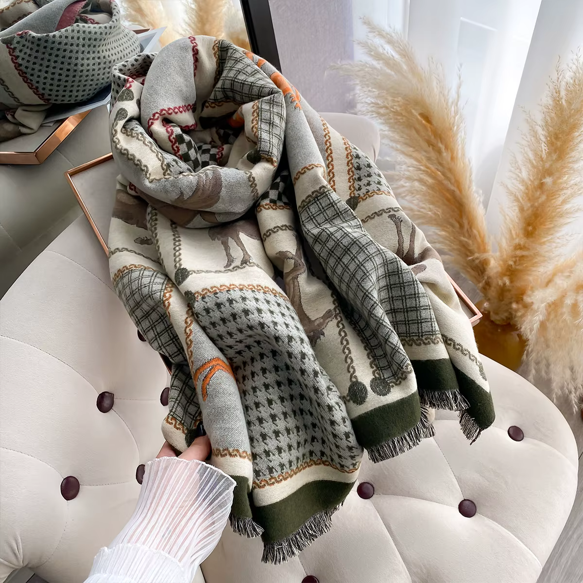 Nouvelle marque de luxe écharpe Jacquard double face cachemire doux chaud frange Pashmina le cheval châle hiver couverture coupe-vent résistante au froid
