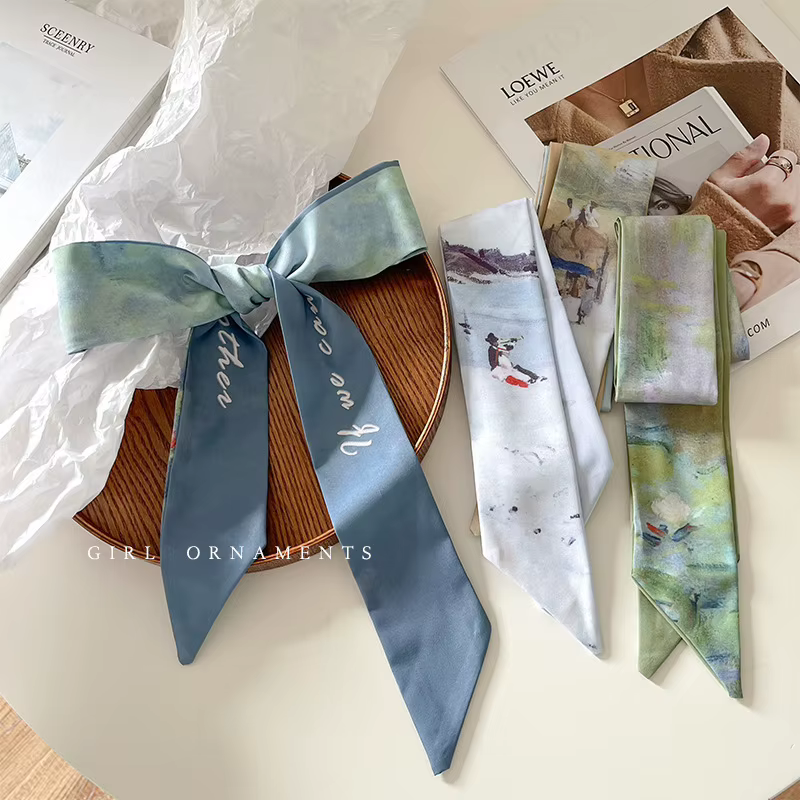 Luxary marque Design fleur imprimé Foulard en soie pour les femmes mode cheveux bandeau