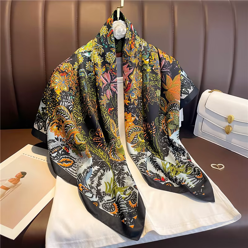Foulard carré rétro imprimé 90*90cm pour femme
