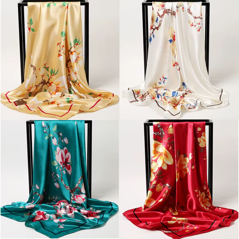 Foulard carré en soie polyvalent de 90cm