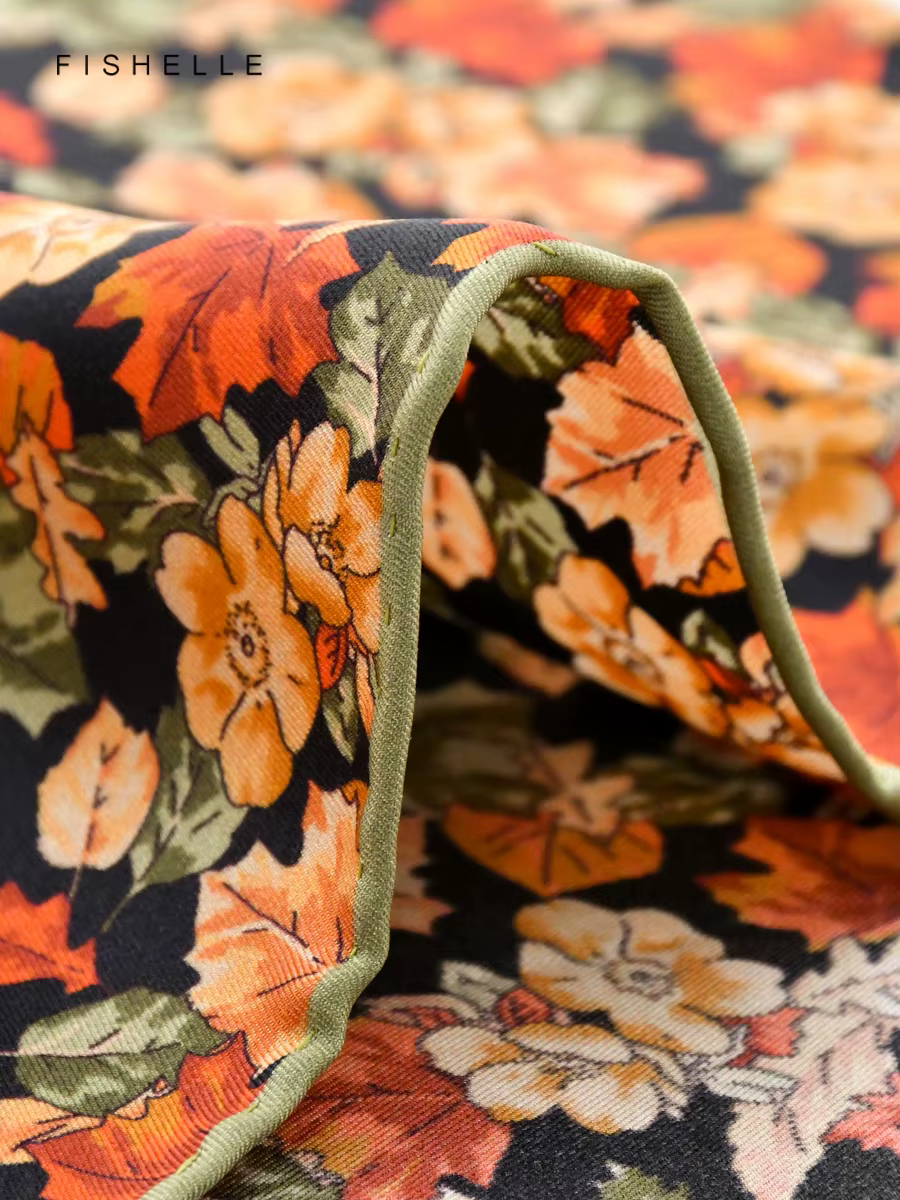 Foulard 100% soie feuilles de fleurs Orange
