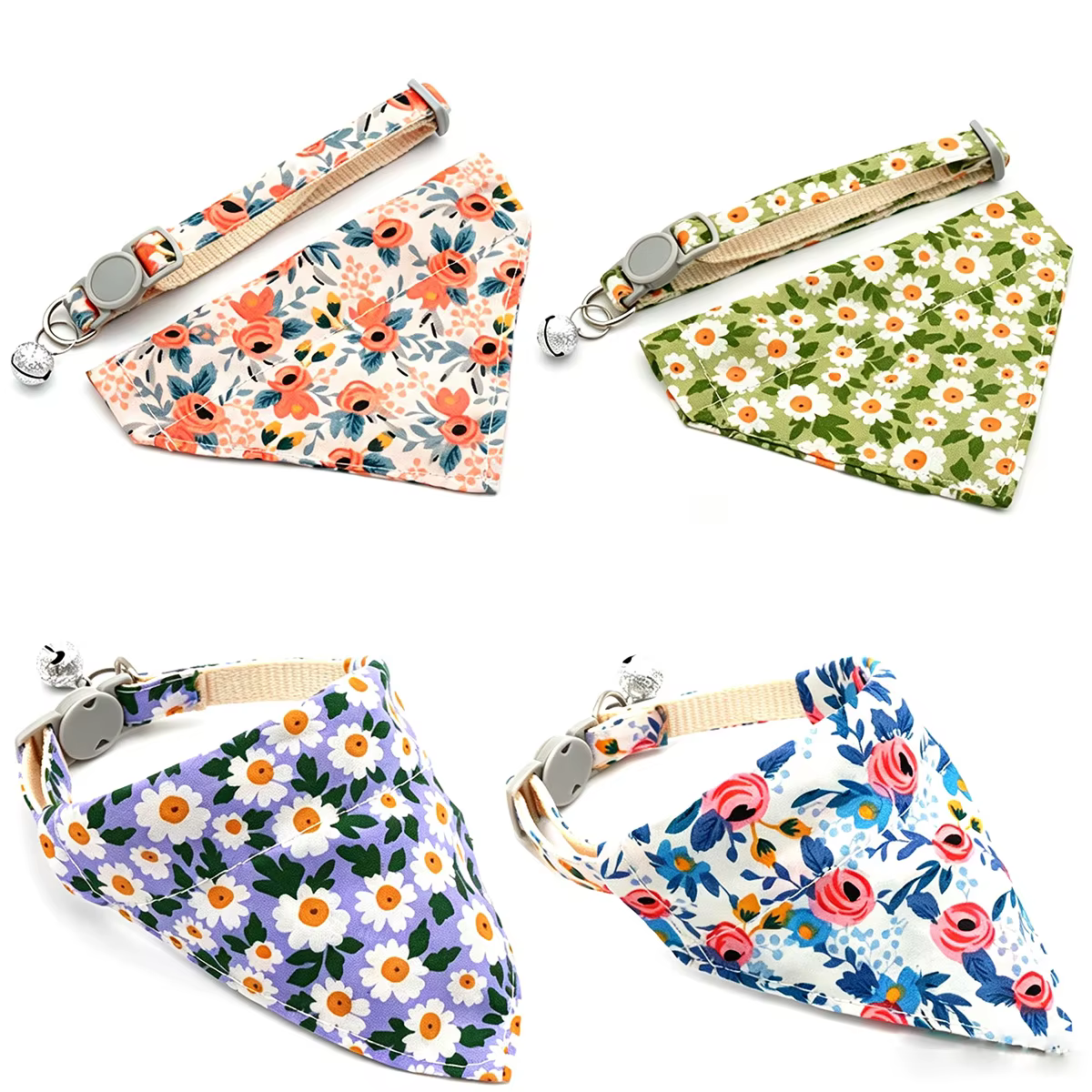 Écharpe triangulaire réglable de style japonais avec motif imprimé clochette