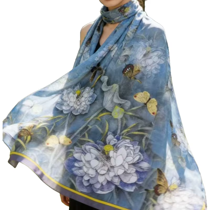 Écharpe en soie à imprimé floral haut de gamme pour femme