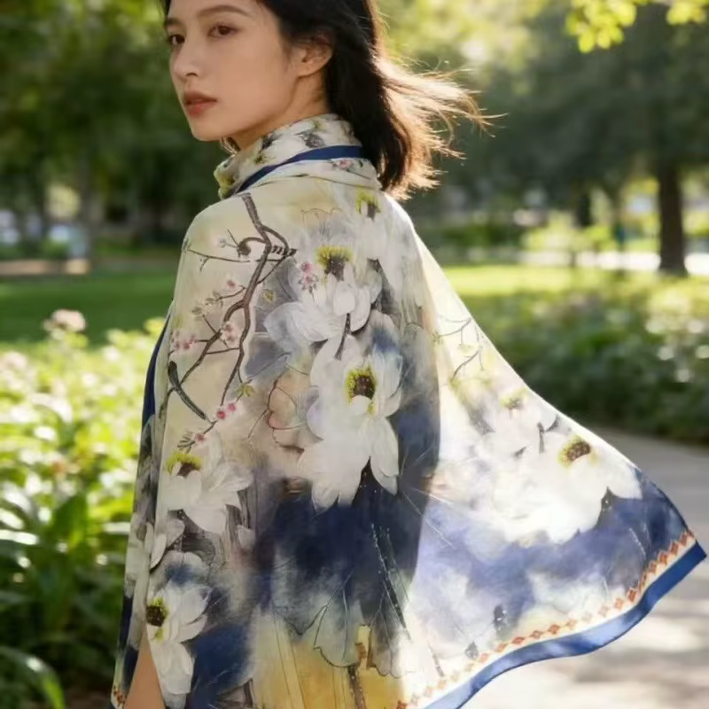 Écharpe en soie à imprimé floral haut de gamme pour femme