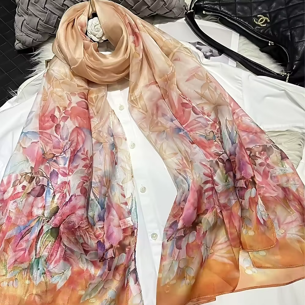 Écharpe longue en mousseline de soie pour femme