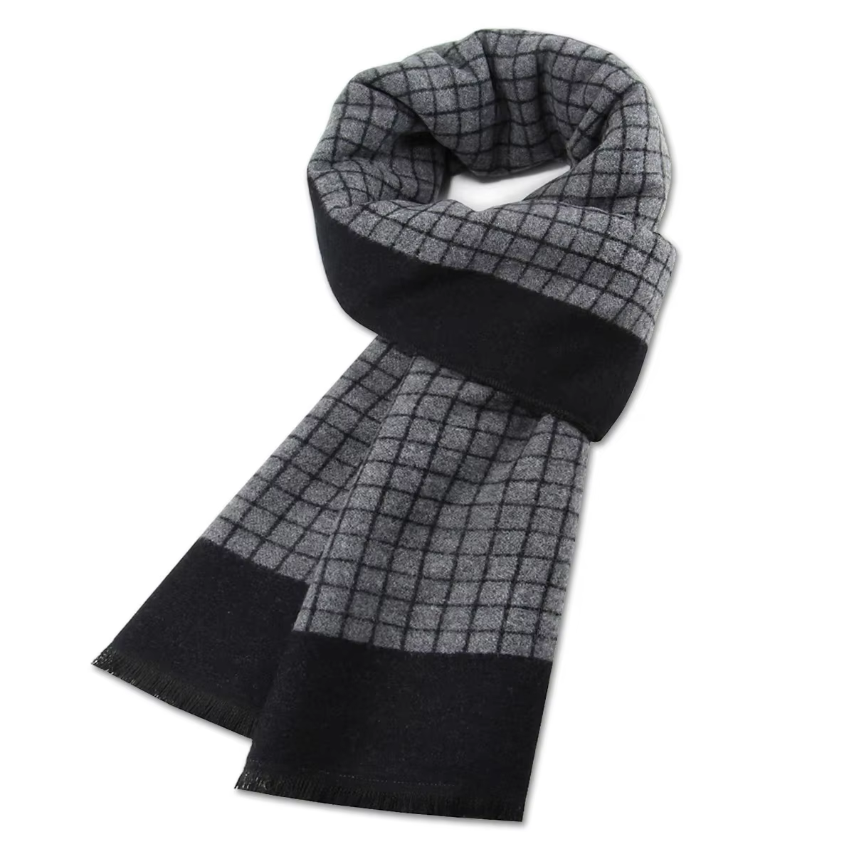 Écharpe à carreaux homme noir hiver chaud laine