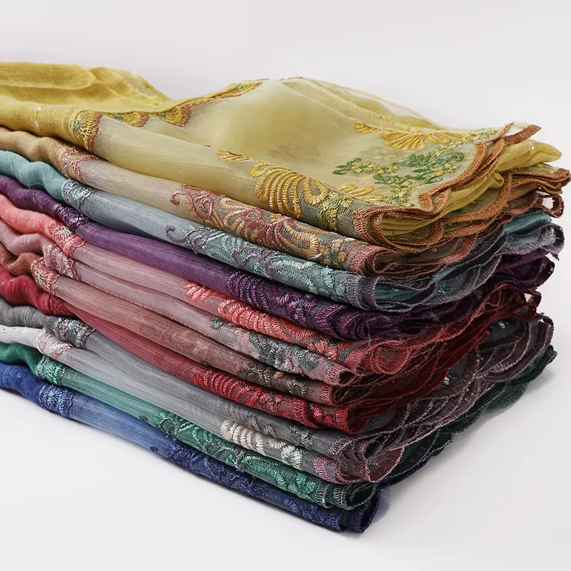 Écharpe Islamique à Paillettes, Châles Longs, Wraps, Fleur de Luxe, Écharpe de Sauna, Bande de Sauna, Dentelle Brodée, Paillettes, Hijab, Couture, Épissage, Nouveau