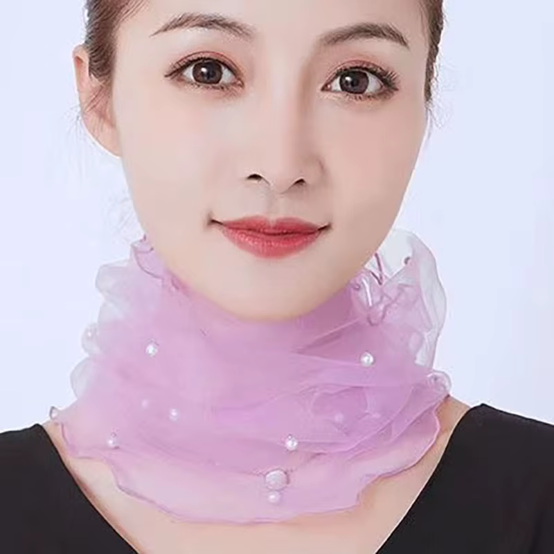 Écharpe en dentelle perlée pour femmes avec maille printemps-été pour la protection du cou