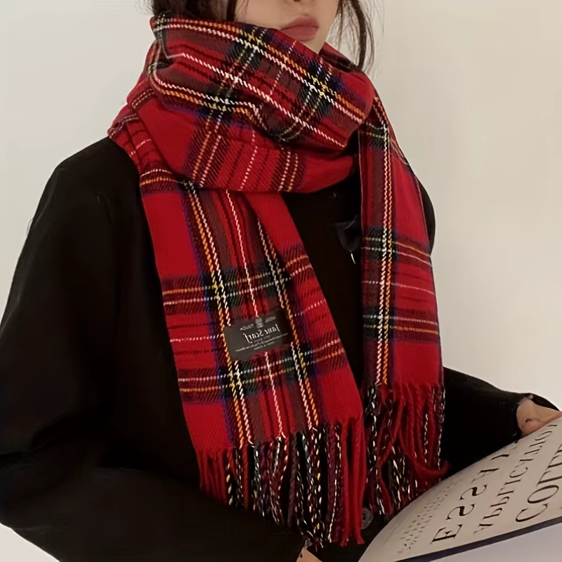 Écharpe à pampilles Tartan rouge
