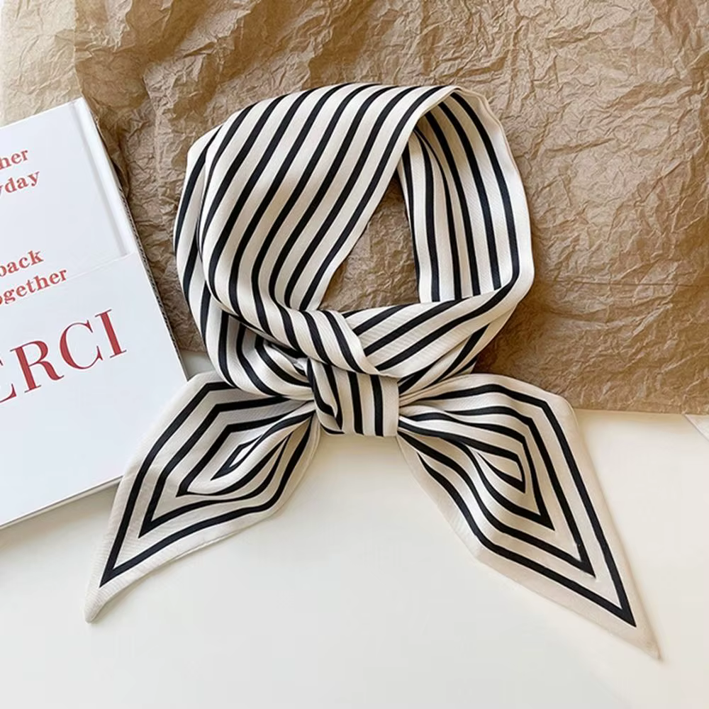 Style rétro femme châle français cravate foulard rayure impression