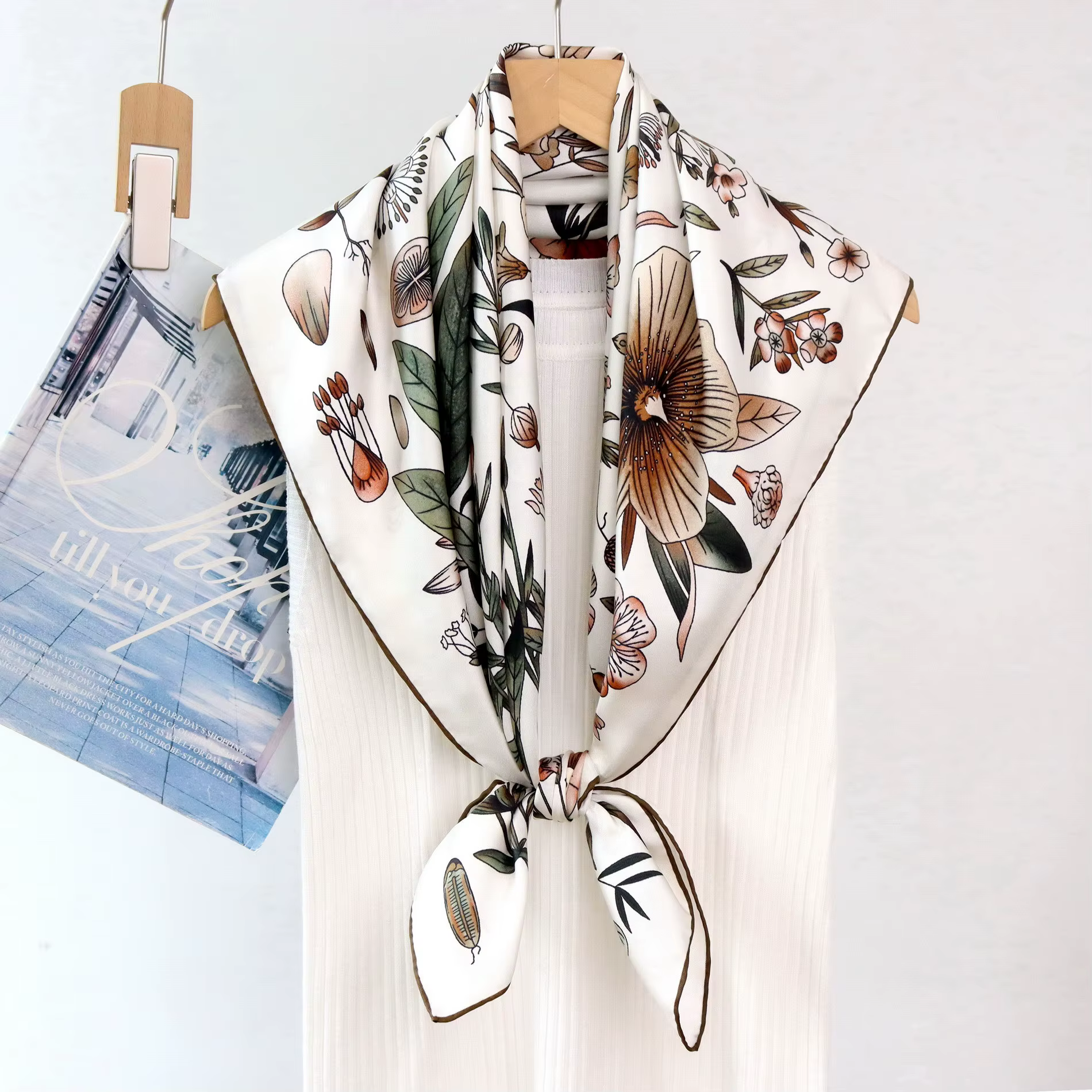 90CM foulard en soie luxe sergé Bandanas femmes cou tête sac Bandana châles roulé à la main mouchoir foulards mère cadeau