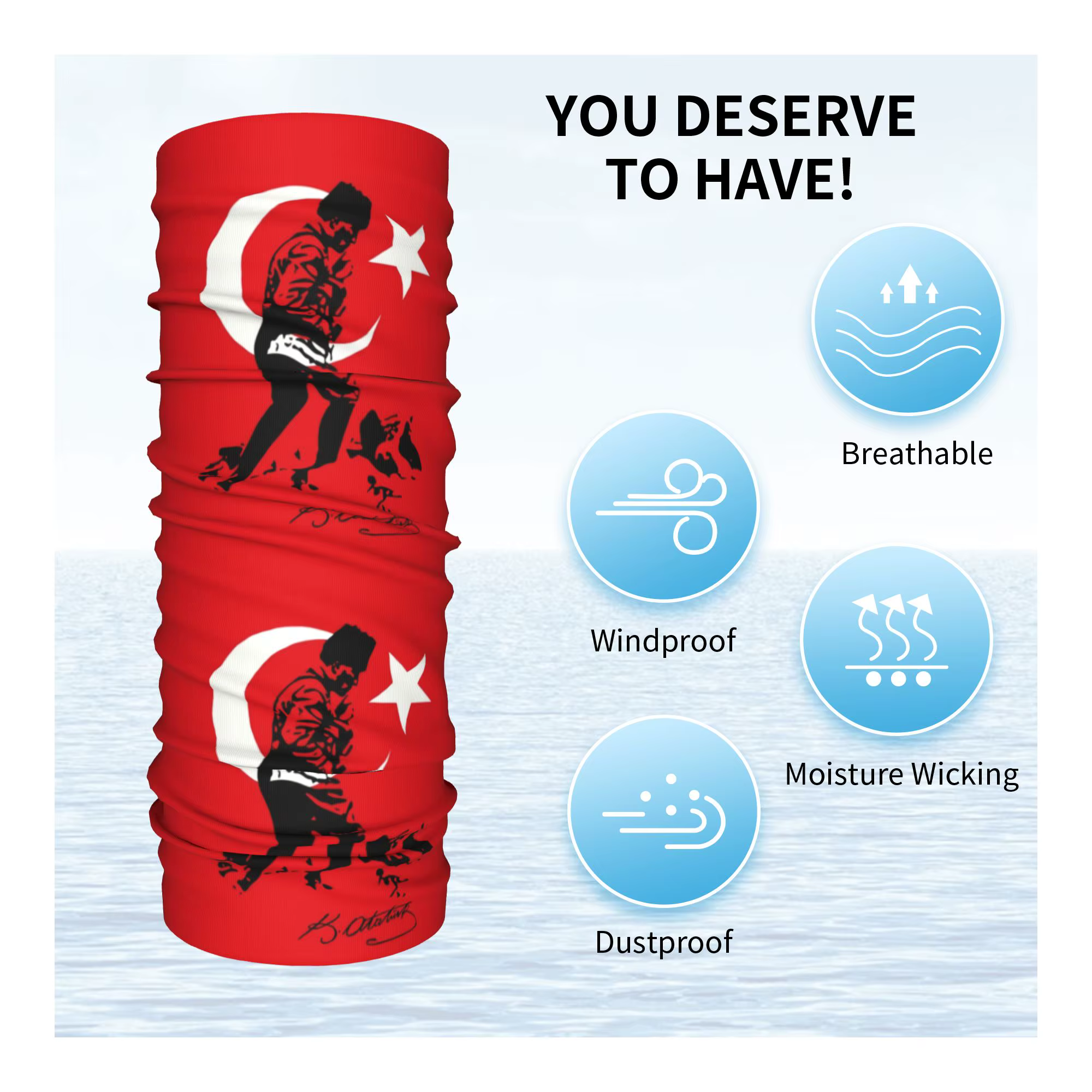 Turquie Mustafa Kemal Ataturk Bandana cache-cou coupe-vent visage écharpe couverture hommes femmes drapeau turc bandeau Tube cagoule