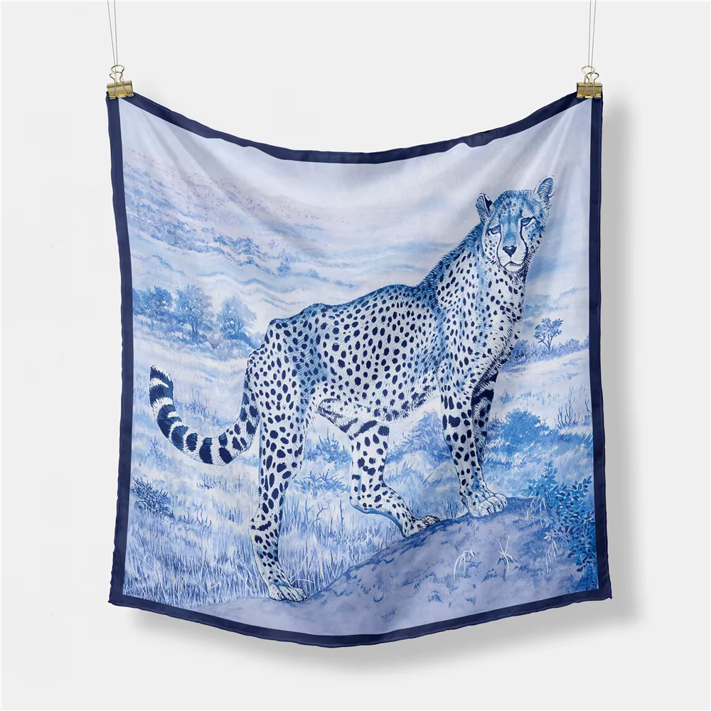 53cm femmes écharpe Design marque de luxe prairie léopard foulard en soie mode Hijab cheveux carré