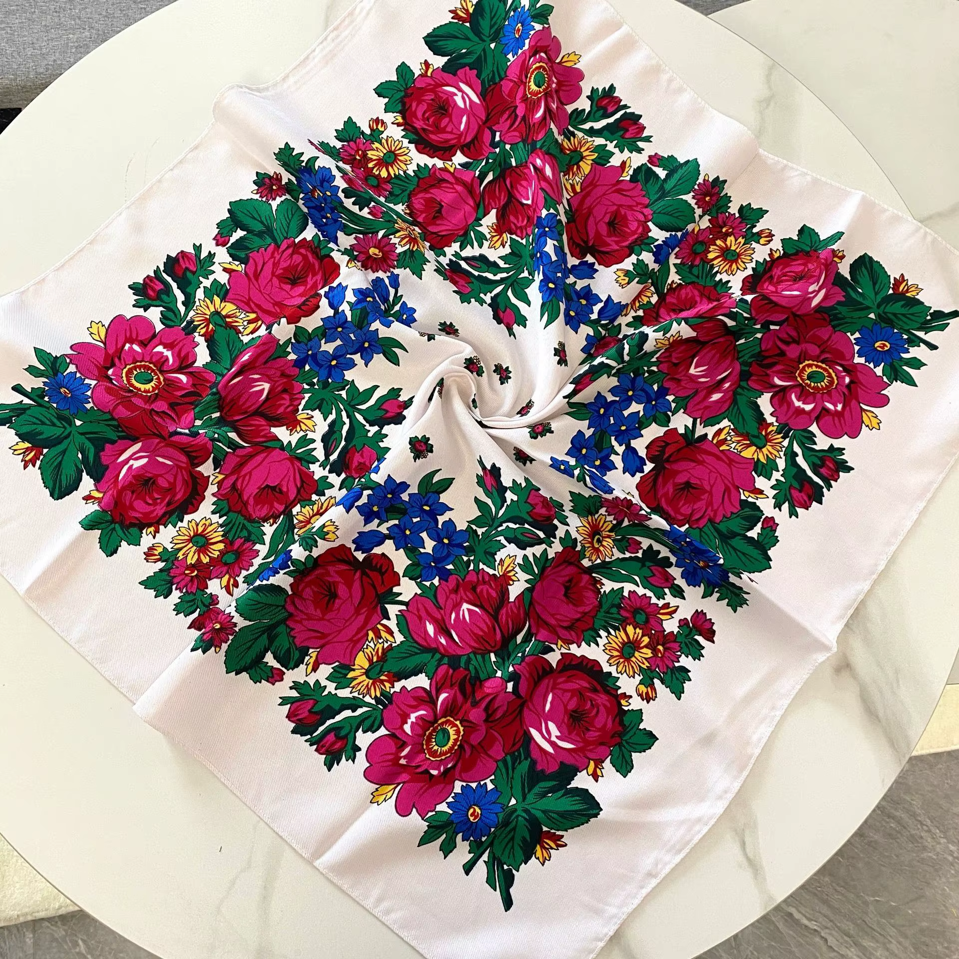 Foulard russe rétro fleur de cajou sergé coton carré châle femmes écharpe SJ1
