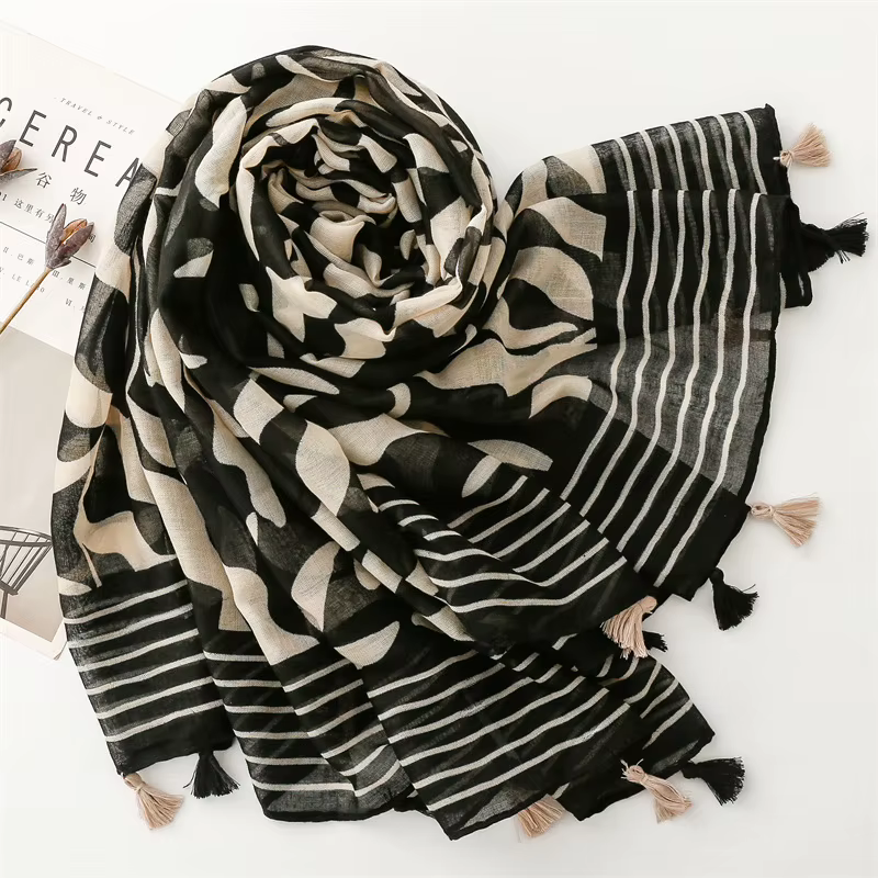 Luxe femmes feuille écharpe été plage châle coton lin sentiment gland Pashmina musulman Hijab Wrap dame Viscose