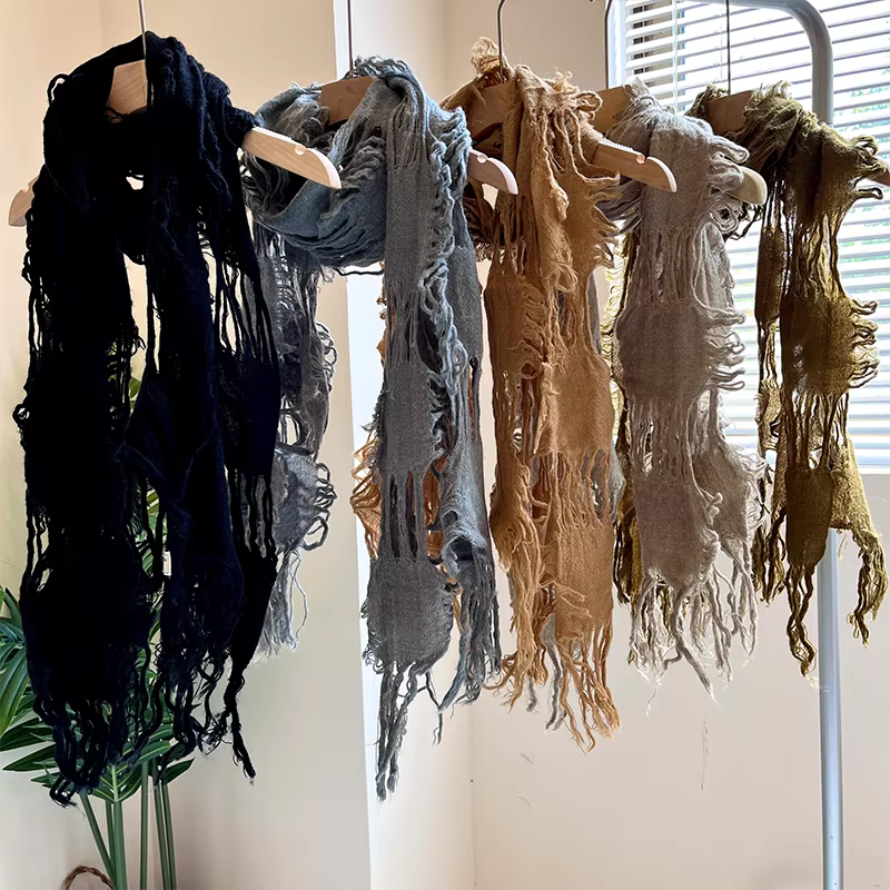 Écharpe Vintage avec pompon déchiré pour hommes et femmes
