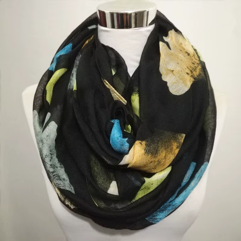 Mode boucle foulards pour femmes Ginkgo Flroal Viscose infini écharpe dame châles enveloppes Pashmina musulman Hijab bufanda