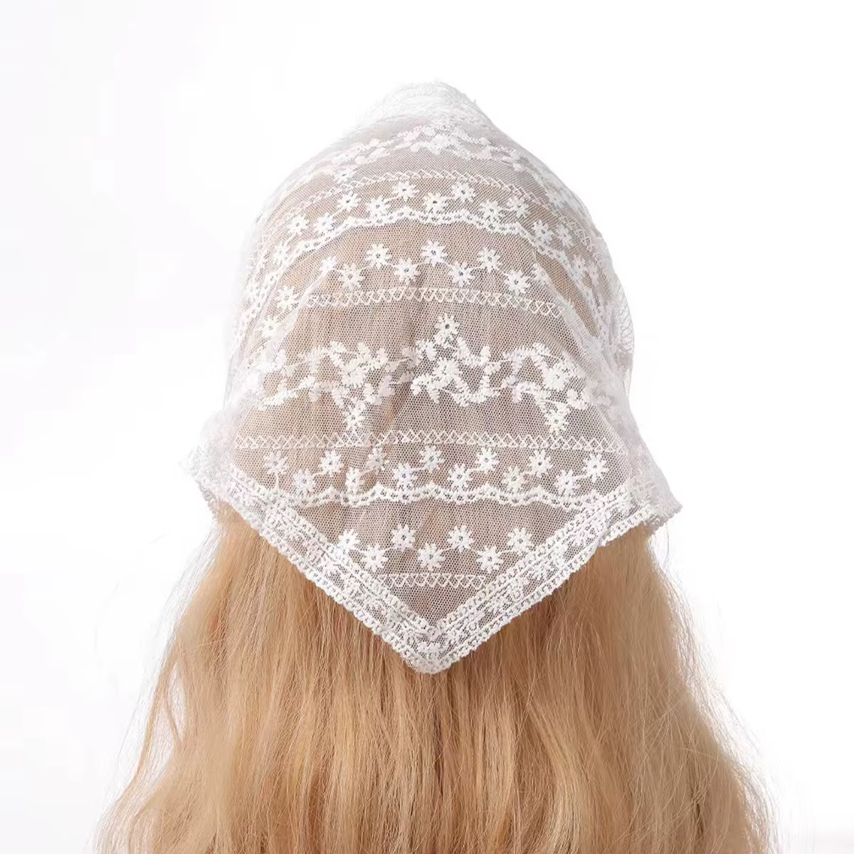 1 écharpe triangulaire en dentelle française pour filles, foulard de plage rétro blanc à fleurs