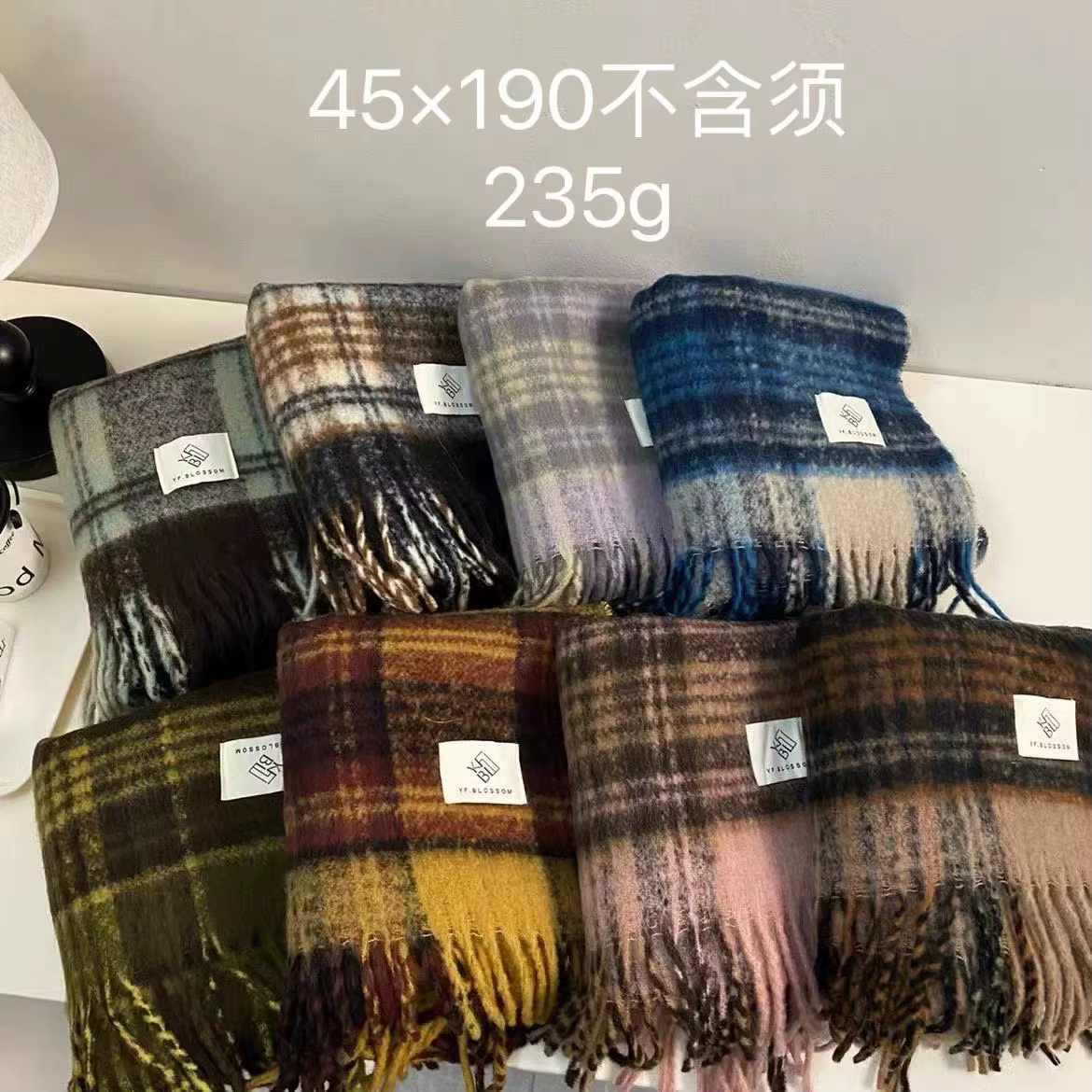 Écharpe à carreaux marron atmosphère rétro pour hommes et femmes avec Mohair Ramen
