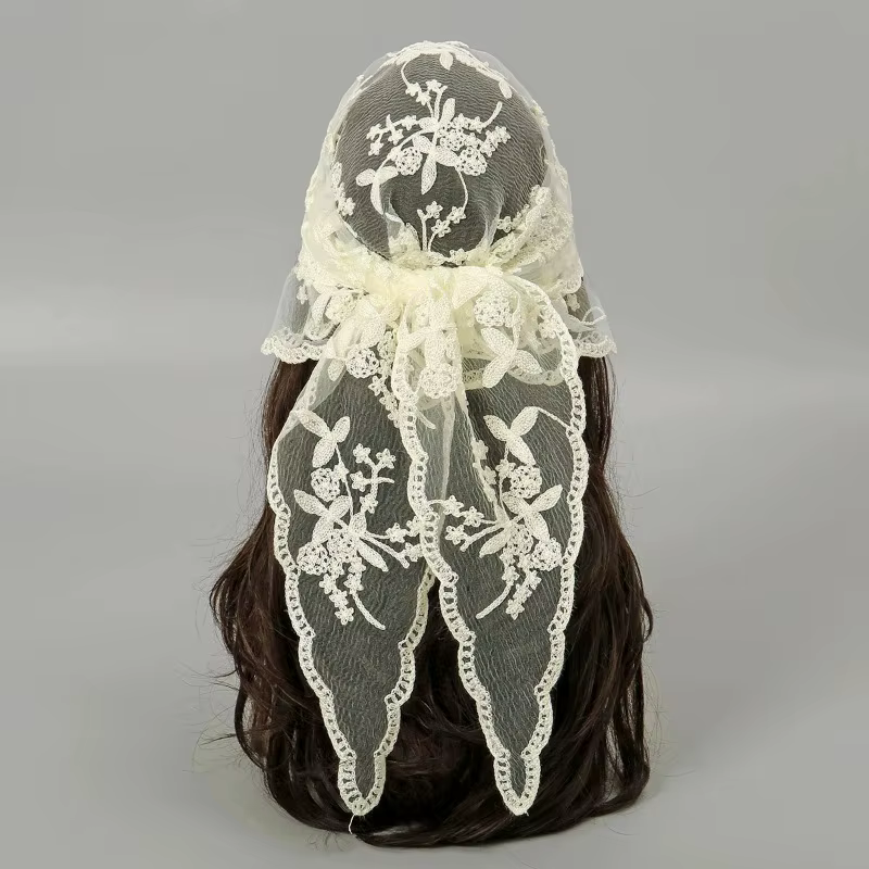 Écharpe à cheveux en dentelle tendance pour femmes, bandeaux triangulaires rétro, foulard triangulaire vintage, accessoires de coiffure élégants pour filles
