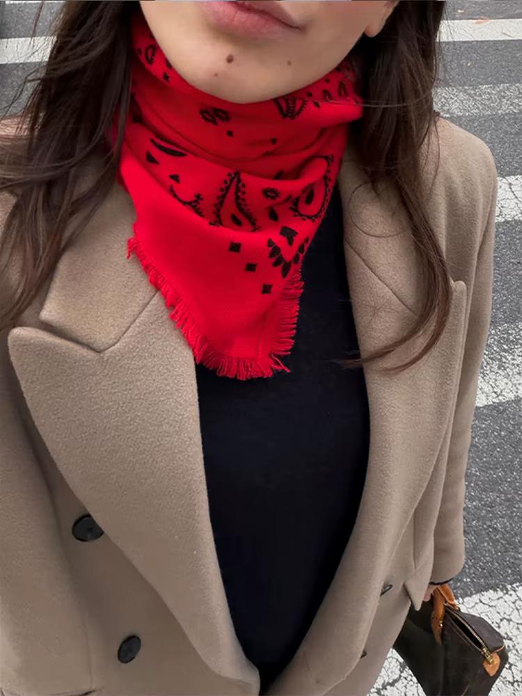 Écharpe à franges imprimée rétro pour femmes