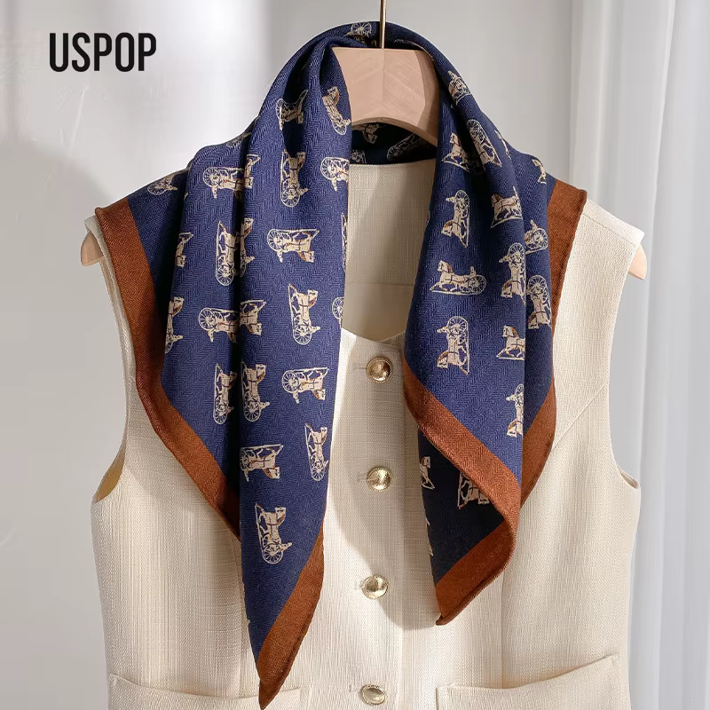 USPOP Écharpe en laine de soie à chevrons pour femme 65 × 65 cm – Légère