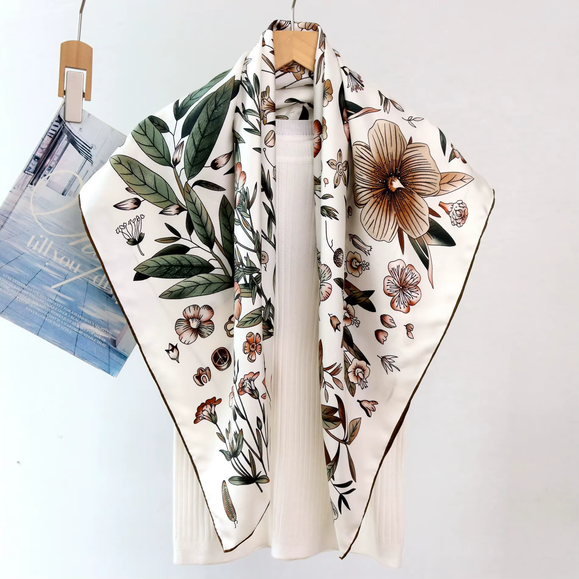 90CM foulard en soie luxe sergé Bandanas femmes cou tête sac Bandana châles roulé à la main mouchoir foulards mère cadeau