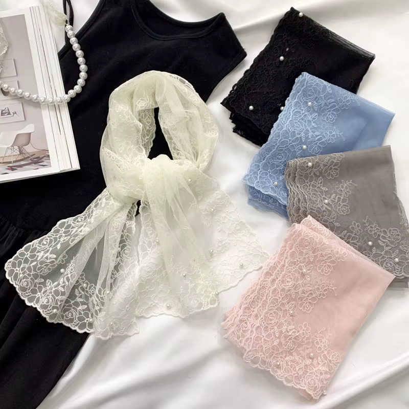 Foulard en soie perlé en dentelle pour femmes