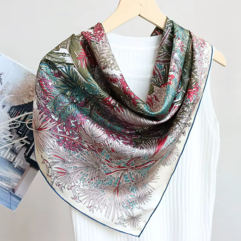 Hems Rollerd 90 Bandanas naturel mûrier écharpe soie carré printemps été Foulard Femme bords roulants tête cheveux sac foulards 90CM