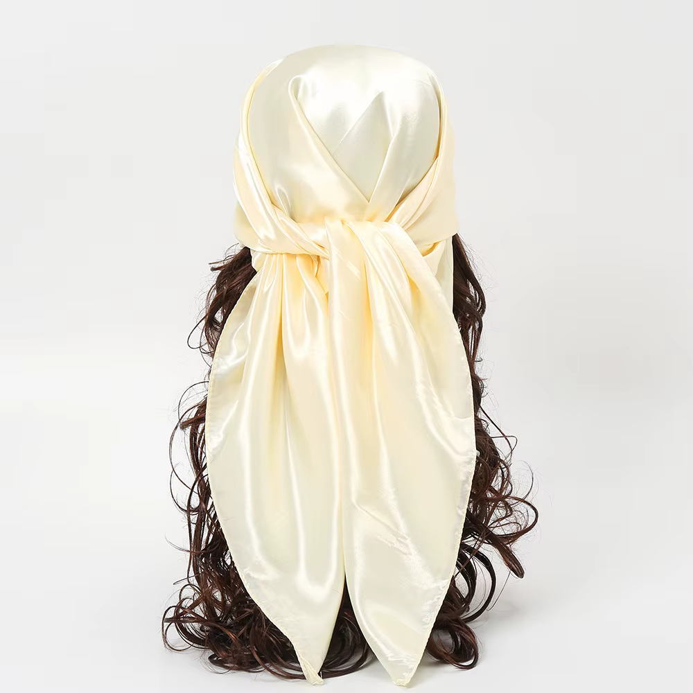 Marque de luxe Foulard en soie femmes Satin couleur unie Hijab foulards musulman paréo Bandana femme châle