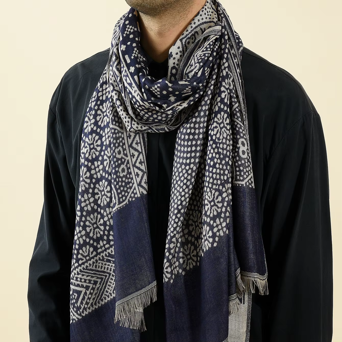 Paisley Pashmina mode hommes écharpe automne hiver chaud foulard noir marine