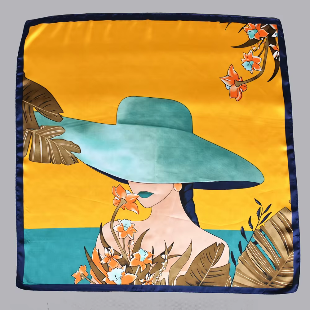 BYSIFA – foulard en soie jaune et bleu pour femme