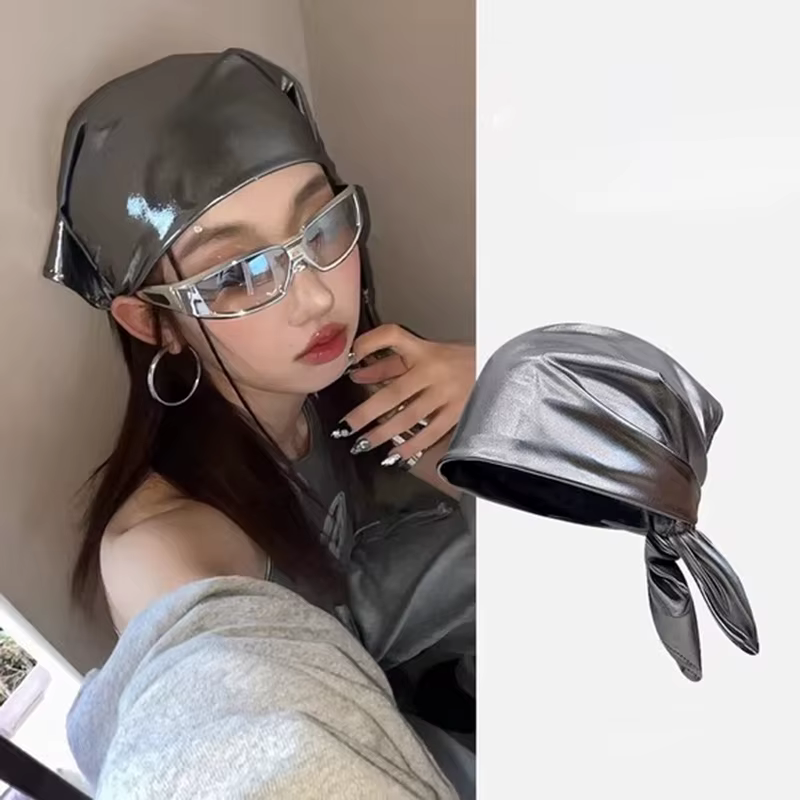 Foulard carré argenté Y2K 2026, style rétro épicé, châle pour cheveux, protection solaire, bandana, hijab, mouchoir pour femmes