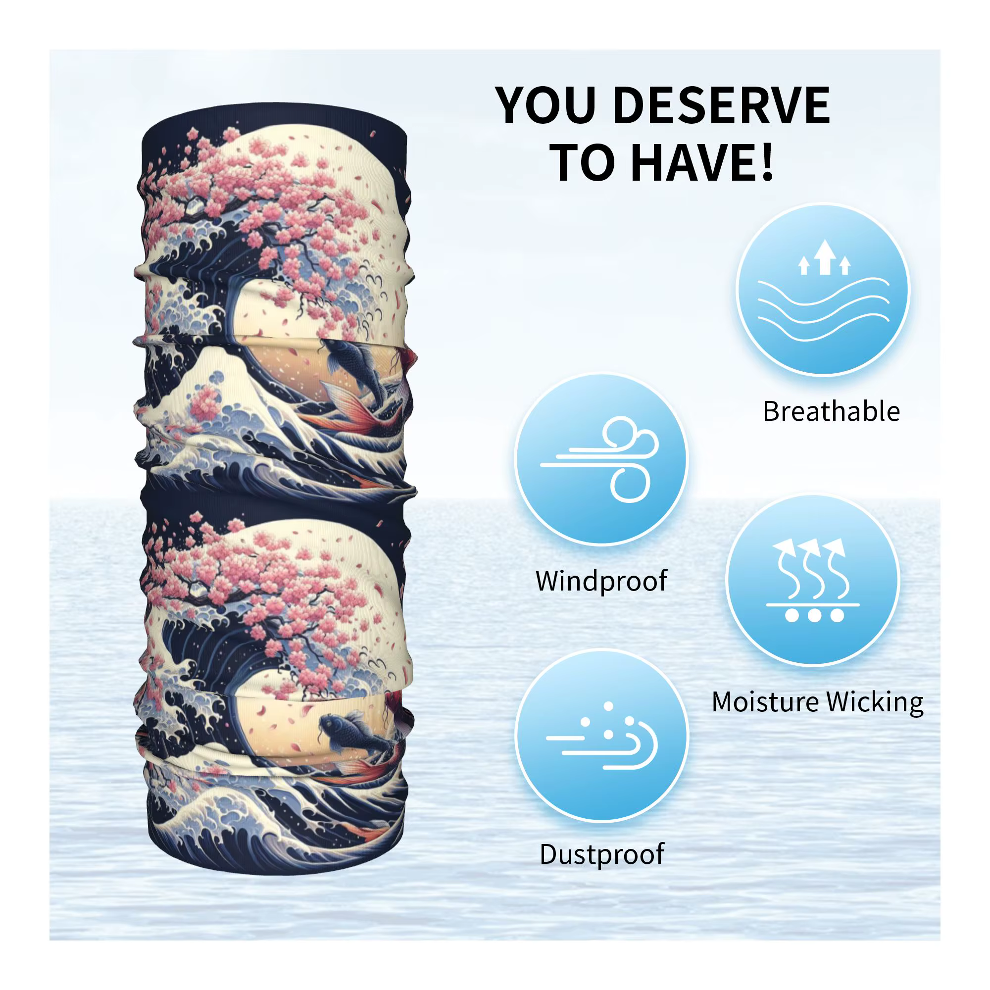Bandana imprimé Poisson Koi et Grande Vague de Kanagawa, cache-cou, foulard magique, couvre-chef pour sports de plein air, pour hommes et femmes, toutes saisons