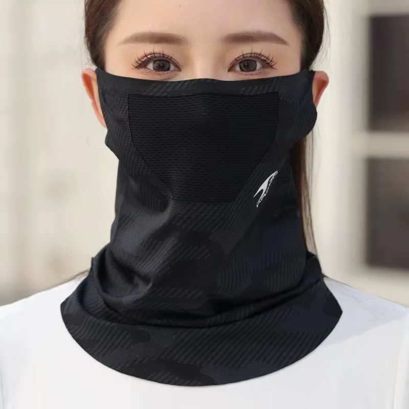 Cache-cou de cyclisme respirant pour le printemps et l'été, protection solaire, masque facial unisexe pour la pêche, la randonnée, le sport, avec fixation auriculaire, couvre-visage rafraîchissant