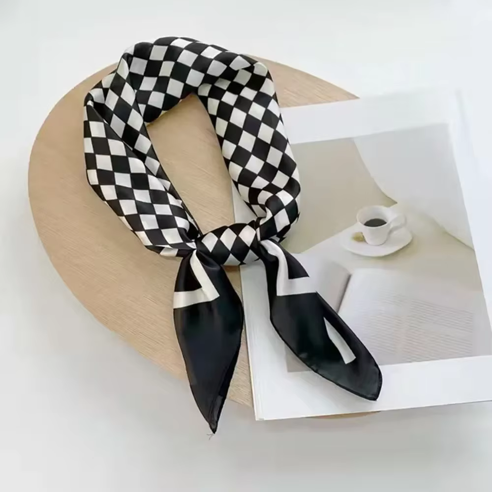 Écharpe carrée à motif damier rétro pour femme