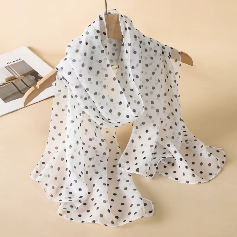 Écharpe en mousseline de soie imprimée à pois pour femmes