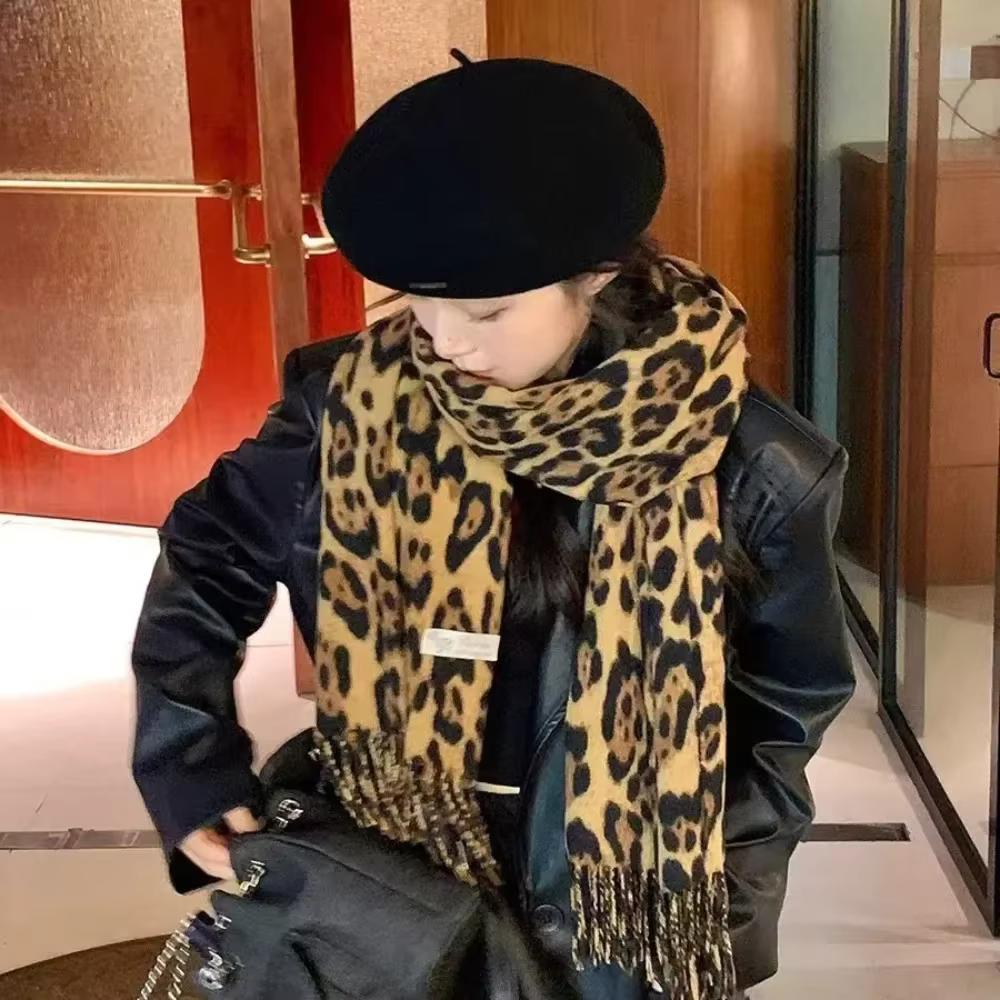 Écharpe léopard Design hiver chaud Pashmina châle luxe cachemire enveloppes mode femmes longues couvertures foulards franges