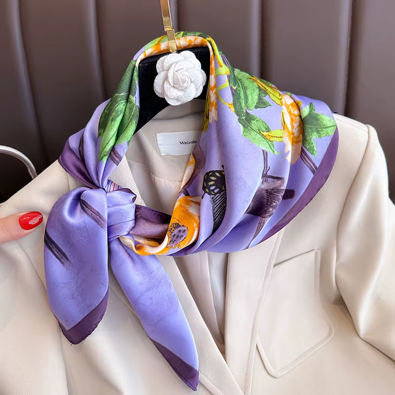 Foulard imprimé floral violet pour hommes et femmes