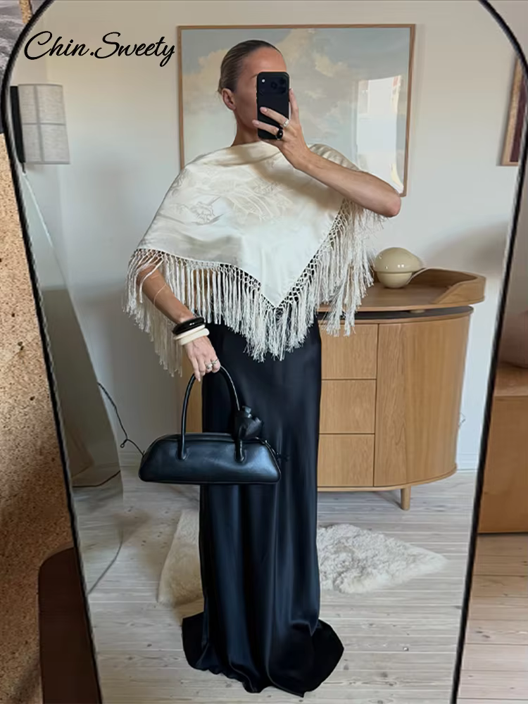 Élégant châle jacquard à franges pour femme