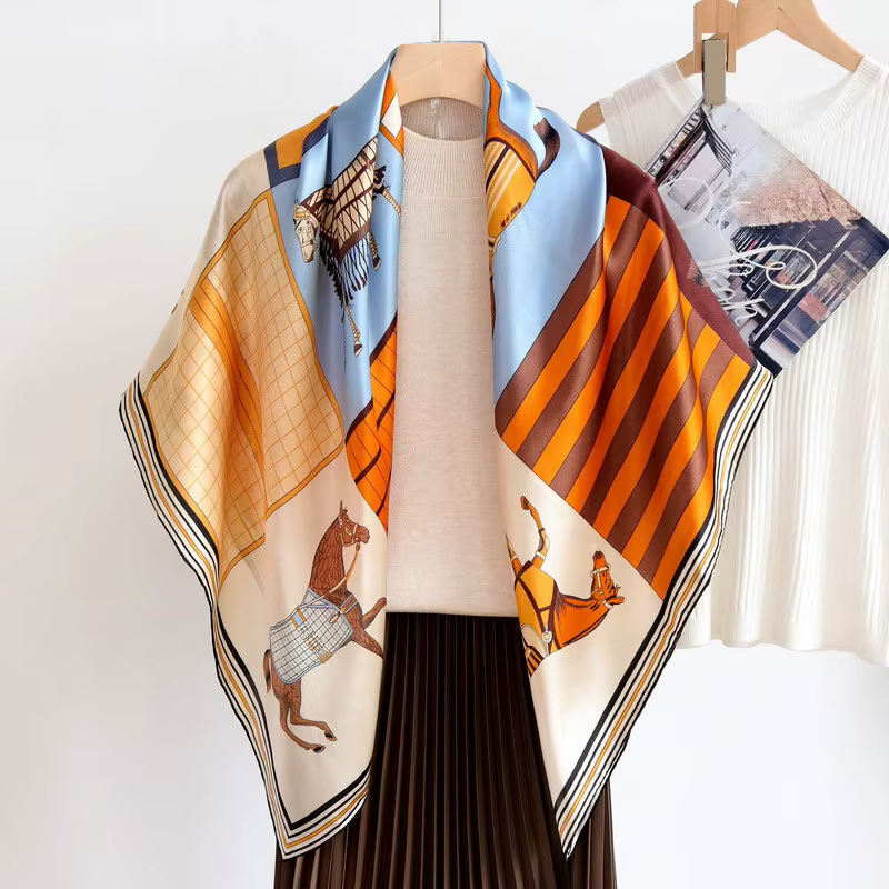 100% Foulard en soie 110CM femmes châle carré bords roulés à la main foulards Femme Foulard Femme tête vêtements accessoires