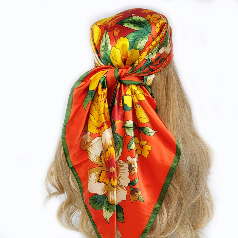 Foulard carré mode soie Satin imprimé petite tête cou écharpe femmes