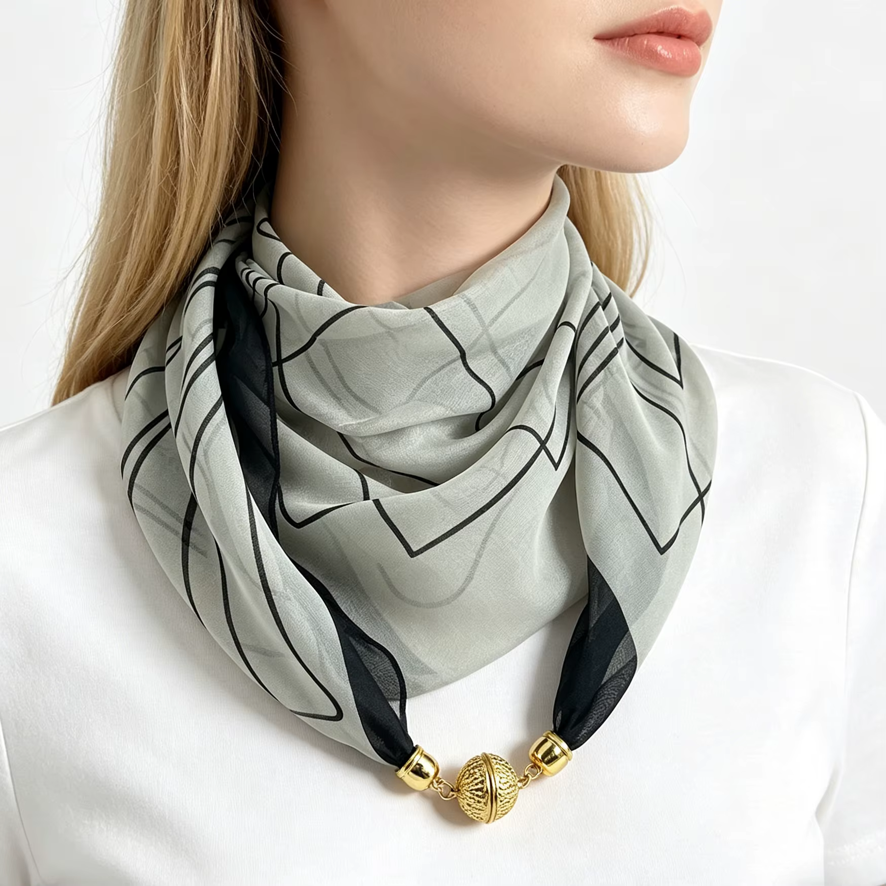Écharpe de cou à imprimé rayé avec boucle magnétique