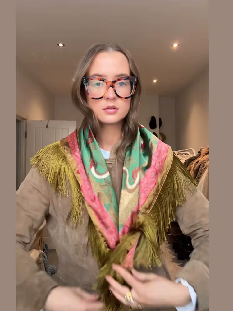 Écharpe bandana réversible en tricot à imprimé cachemire pour femme