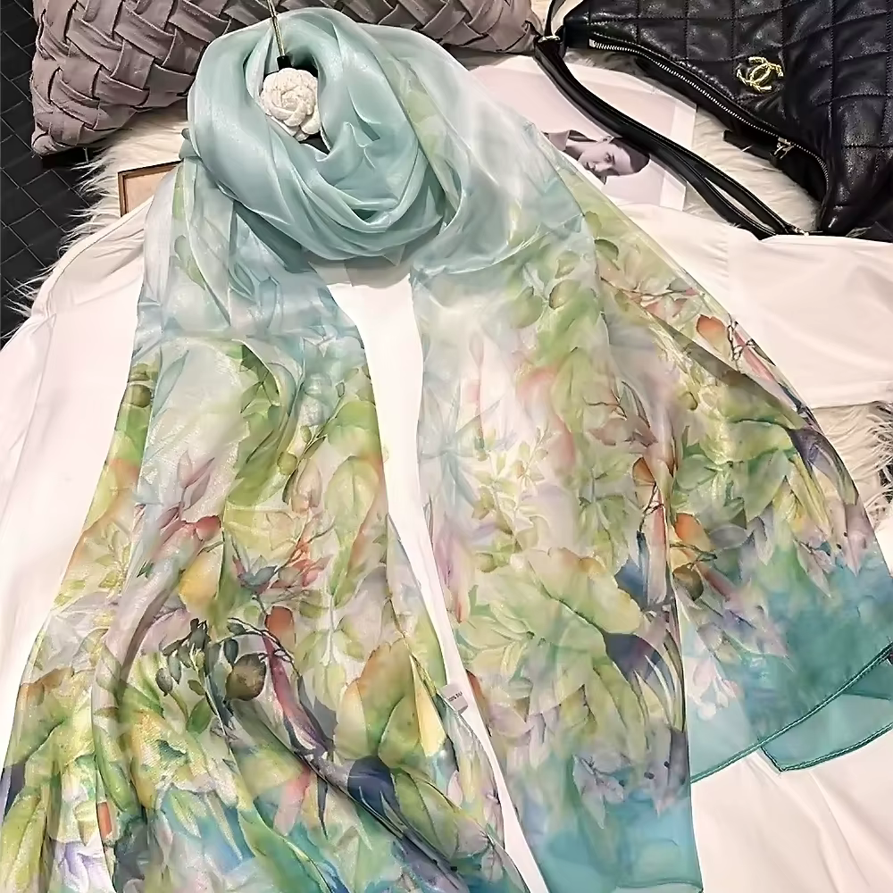 Écharpe longue en mousseline de soie pour femme