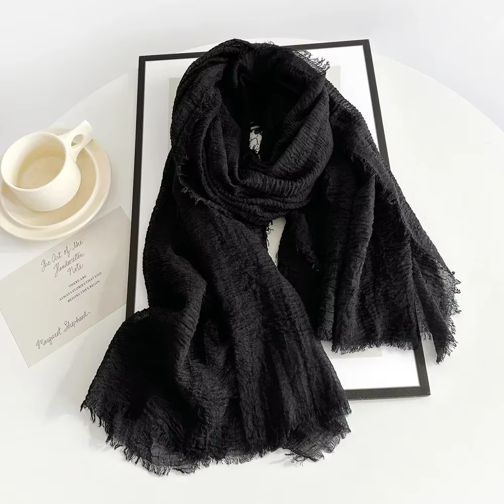 Femmes coton lin écharpe châle Hijab musulman Long foulard foulards bandeau solide