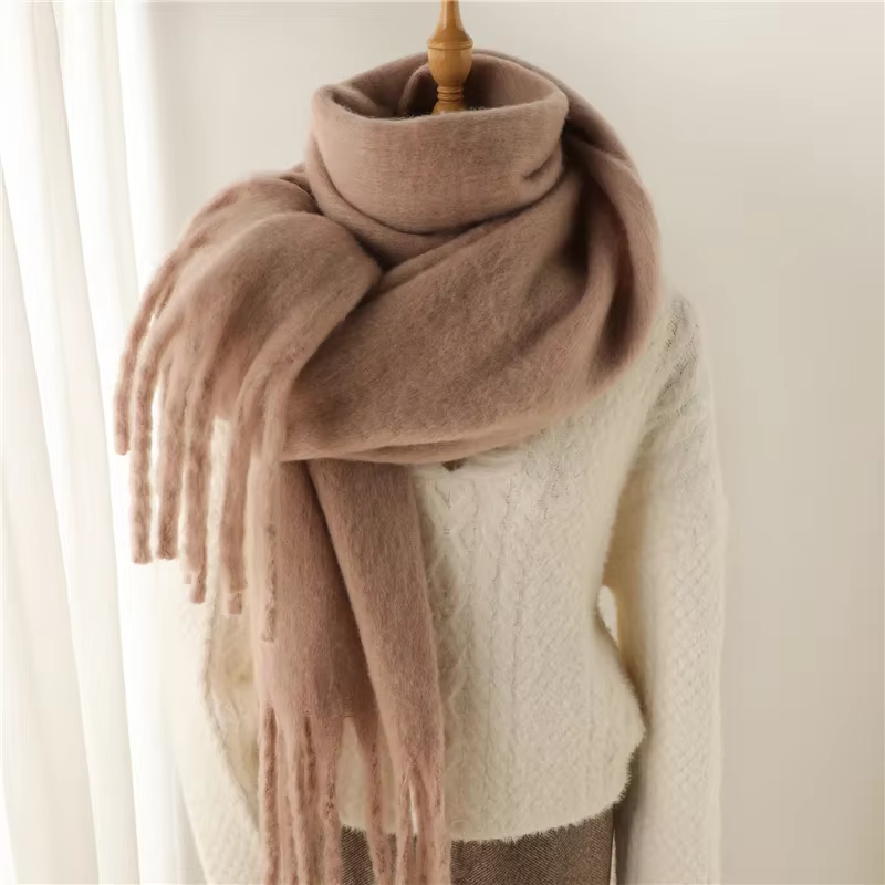Écharpe Mohair couleur unie polyvalente hiver chaud