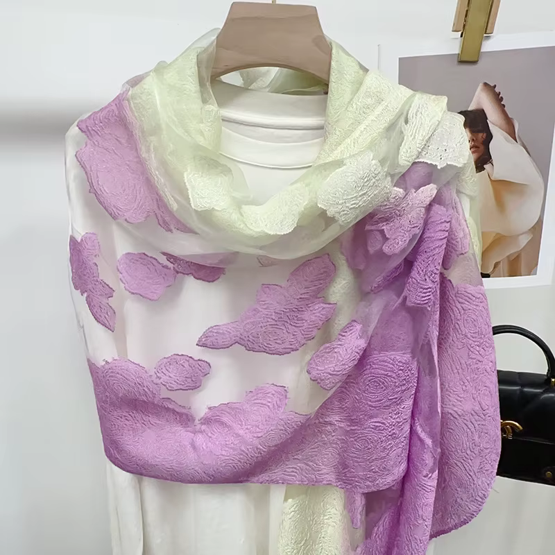 Châle écharpe avec sensation haut de gamme nouveau dégradé Style chinois fleur longue