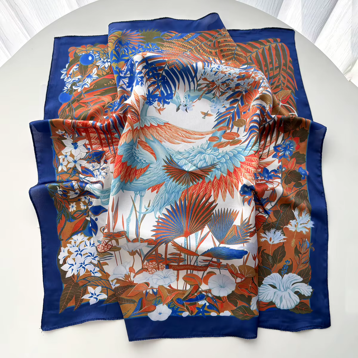 Foulard carré imprimé pour femme en satin imitation soie